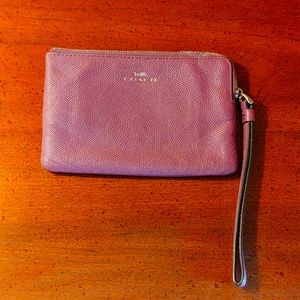 Leather Coach coin purse/wristlet in plum purple